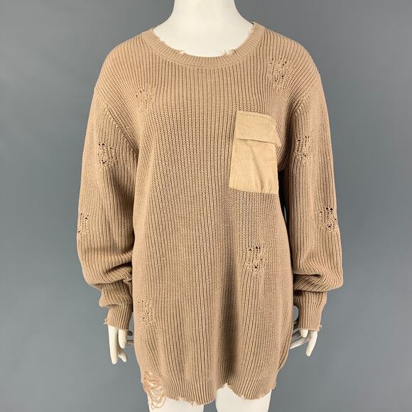 SER.O.YA Size L Beige Cotton Distressed Sweater - Picture 1 of 6